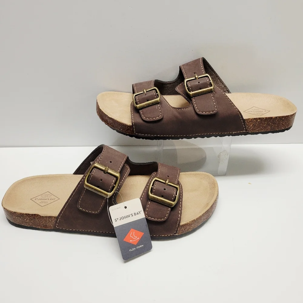 ST John's Bay Sandals Men's Brown Footbed Slip on Flat Color brown Size 10 NWT